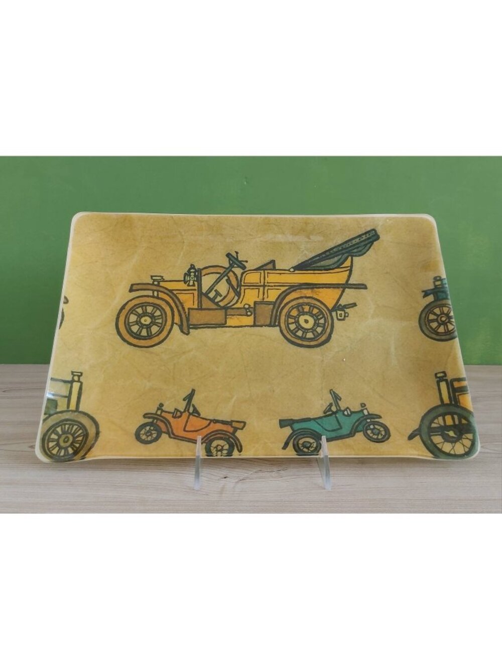 Vintage Resin Serving Tray With Jalopy Cars, Canadian Barware